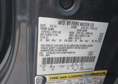 2016 Ford Expedition El Platinum из США, поврежденный, VIN 1FMJK1MT1GEF45514